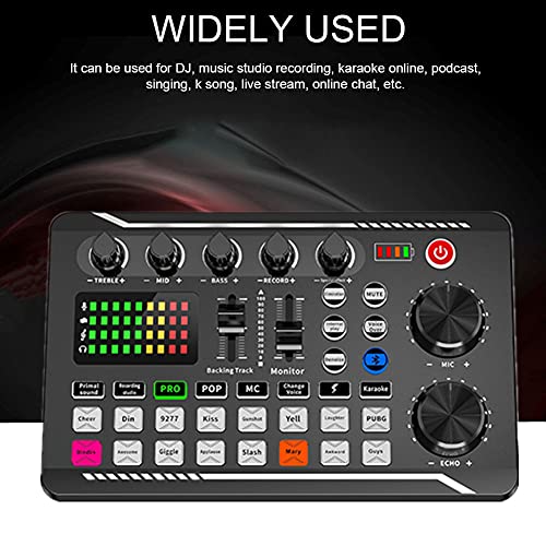 RV77 Live Sound Card, Mini Sound Mixer Board with 16 Effects and Voice Changer, Noise Reduction Bluetooth Live Sound Card Audio Mixer for Live Streaming, Podcast(Black,190 * 118 * 28mm) - Image 3