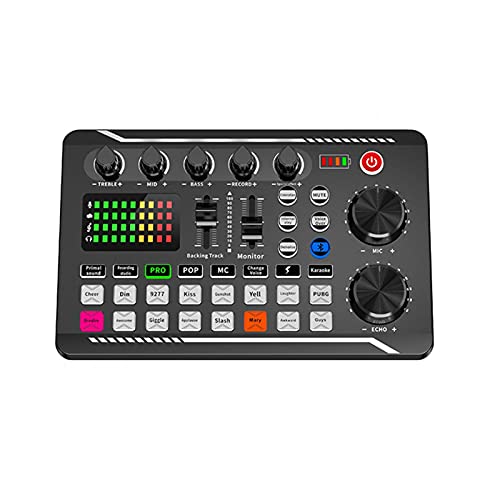 RV77 Live Sound Card, Mini Sound Mixer Board with 16 Effects and Voice Changer, Noise Reduction Bluetooth Live Sound Card Audio Mixer for Live Streaming, Podcast(Black,190 * 118 * 28mm) - Image 1