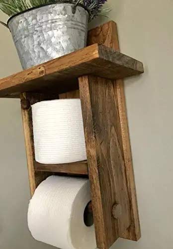 VM DECOR Wooden Toilet Paper Holder in | Bathroom Toilet Paper roll Holder 1 Toilet Paper roll Hanger Wooden Brown Wall Toilet Roll Holder Rustic Solid Wood Paper Holder - Image 4
