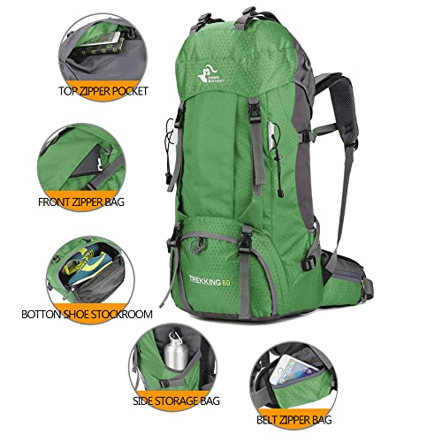 Bseash 60L Waterproof Hiking Camping Backpack with Rain Cover, Large Outdoor Sport Travel Daypack Rucksack for Climbing - Image 3