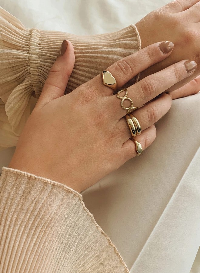 PEARLADA 18k Gold Adjustable Circle Band Ring, Simple Link Chain Knuckle Rings, Fashion Stacking Finger Jewelry - Image 3