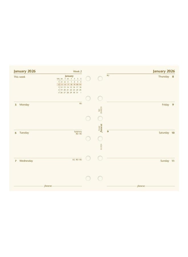 FILOFAX تجديد مفكرة التقويم، بحجم الجيب، عرض أسبوعي، ورق كريمي قطن، غير مخطط، إنجليزي، 2026 (C68224-26) - Image 1