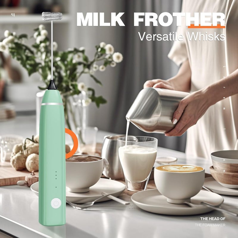 Laposso Milk Frother Rechargeable Handheld Electric Whisk Coffee Frother Mixer with 2 Stainless whisks 3 Speed Adjustable Foam Maker Blender for Coffee Matcha Latte Cappuccino(Avocado Green) - Image 2