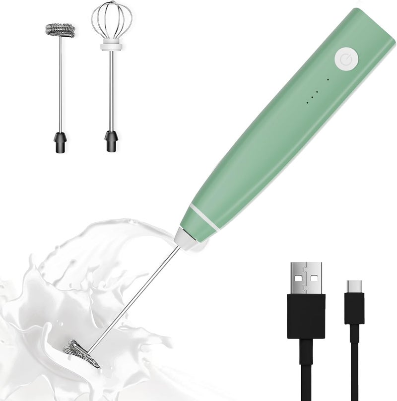 Laposso Milk Frother Rechargeable Handheld Electric Whisk Coffee Frother Mixer with 2 Stainless whisks 3 Speed Adjustable Foam Maker Blender for Coffee Matcha Latte Cappuccino(Avocado Green) - Image 1