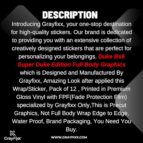 Grayfixx Super Duke Edition Full Body Sticker for Duke Bs6 125/250/390 | Made in Premium Gloss Vinyl with FPF (Fade Protection Film), Precut Sticker, Waterproof, Pack of 1-Self-Adhesive - Image 4