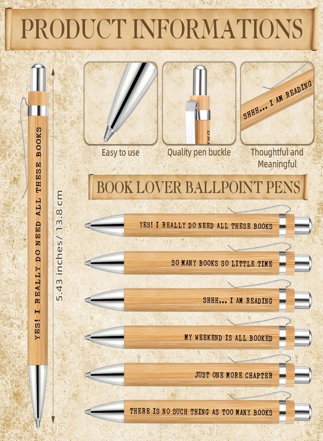 Sayglossy 8 Sets Book Lovers Gifts Book Club Wooden Ballpoint Pens Library Reading Notebook with Organza Bags Valentines Day Ideas Bookish Gift for Women Librarian Coworker Teacher Student, 6 Styles - Image 2