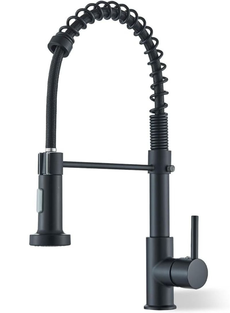 Black Kitchen | Tap Sink Mixer | tap with Solid Brass | Commercial Single Handle | Single Hole | Pull Down Swivel | Sprayer Mixer | Tap Cold and hot Fittings | UK Standard - Image 1