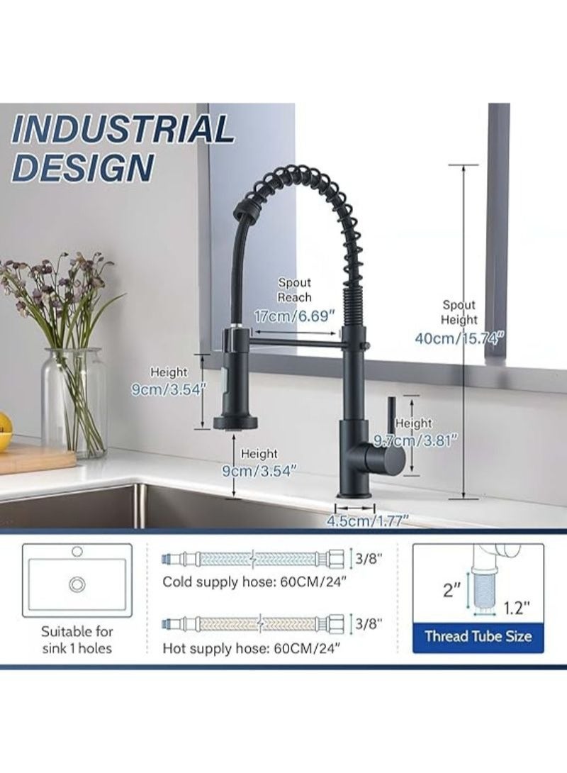 Black Kitchen | Tap Sink Mixer | tap with Solid Brass | Commercial Single Handle | Single Hole | Pull Down Swivel | Sprayer Mixer | Tap Cold and hot Fittings | UK Standard - Image 3