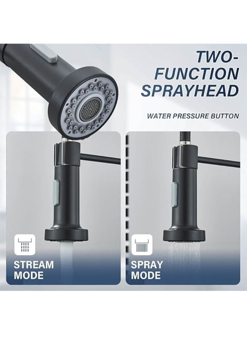 Black Kitchen | Tap Sink Mixer | tap with Solid Brass | Commercial Single Handle | Single Hole | Pull Down Swivel | Sprayer Mixer | Tap Cold and hot Fittings | UK Standard - Image 5