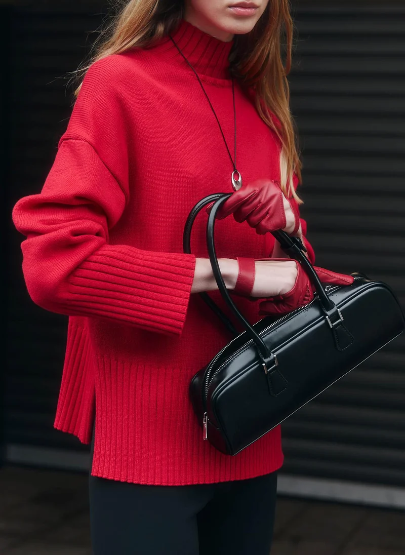 Lichi Loose smooth knitted jumper with ribbed detailing