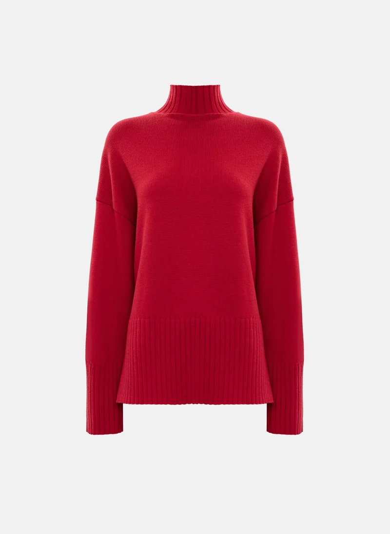 Lichi Loose smooth knitted jumper with ribbed detailing