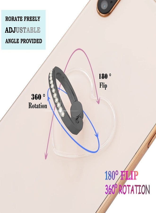 lenoup Transparent Heart Cell Phone Ring Holder Kickstand,Bling Bling Sparkle Diamond Clear Heart Cell Phone Finger Ring Grip Stand(Silver/Black) - Image 3