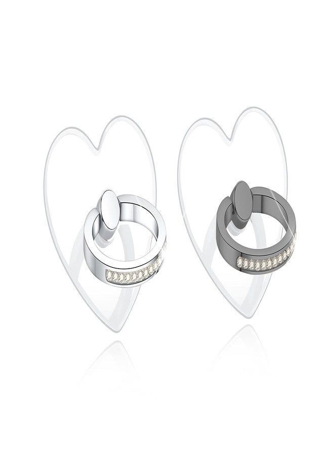 lenoup Transparent Heart Cell Phone Ring Holder Kickstand,Bling Bling Sparkle Diamond Clear Heart Cell Phone Finger Ring Grip Stand(Silver/Black) - Image 1