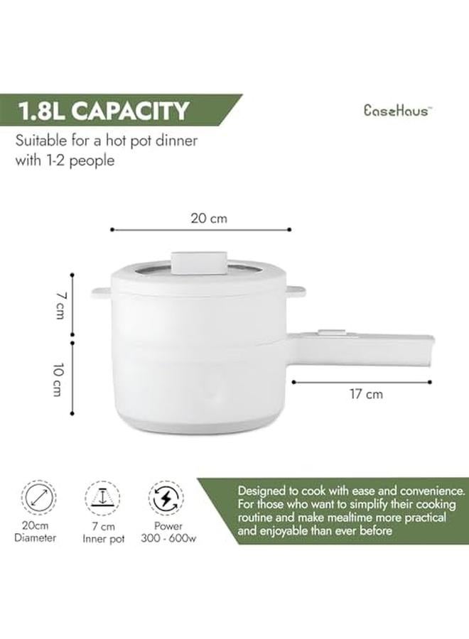 Electric Pot 2L Multifunctional Electric Hot Pot With Steamer For Cooking Non Stick Pan Temperature Control 350 700W White - Image 4