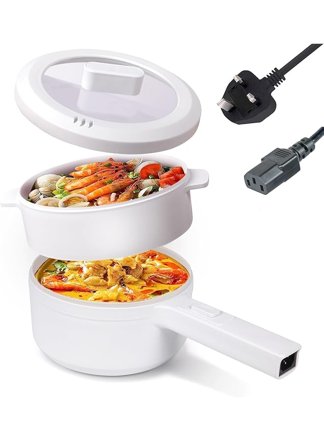 Electric Pot 2L Multifunctional Electric Hot Pot With Steamer For Cooking Non Stick Pan Temperature Control 350 700W White - Image 1