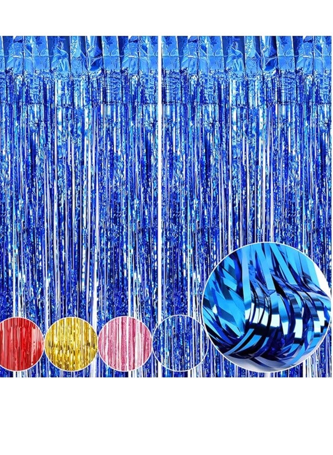 Tinsel Foil Fringe Curtains, 2 Packs Metallic Streamers Backdrop Aluminum Foil Stripe Curtain, 1 x 2m/ 3.3 x 6.6ft Photo Decoration Set for Wedding Birthday Baby Shower Halloween Christmas Party(Blue) - Image 1