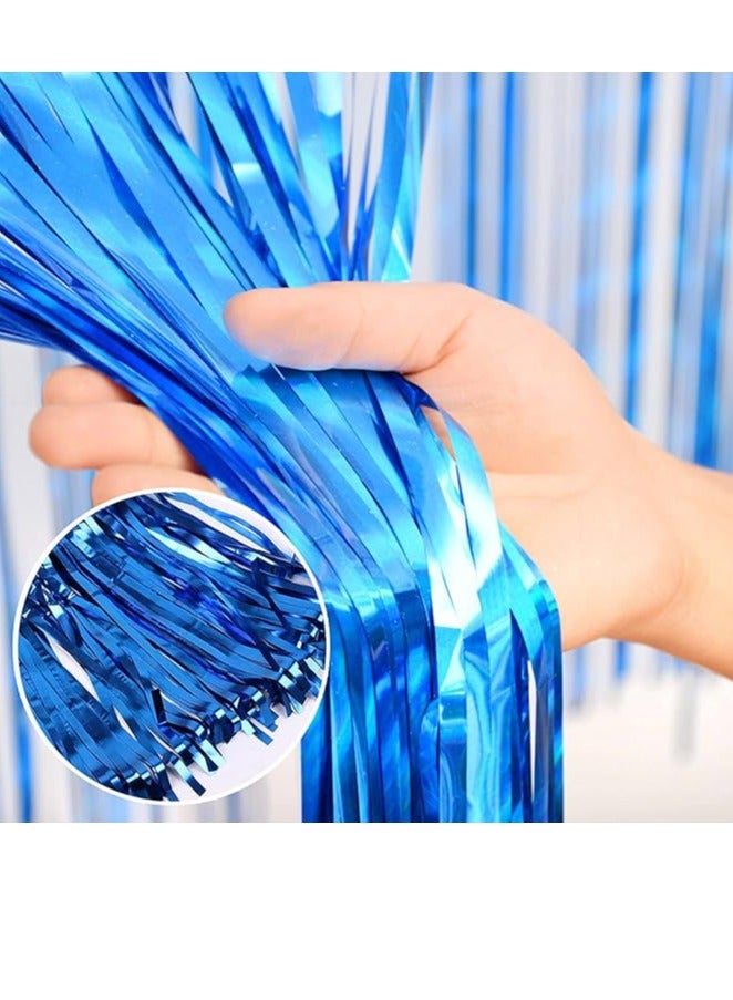 Tinsel Foil Fringe Curtains, 2 Packs Metallic Streamers Backdrop Aluminum Foil Stripe Curtain, 1 x 2m/ 3.3 x 6.6ft Photo Decoration Set for Wedding Birthday Baby Shower Halloween Christmas Party(Blue) - Image 4