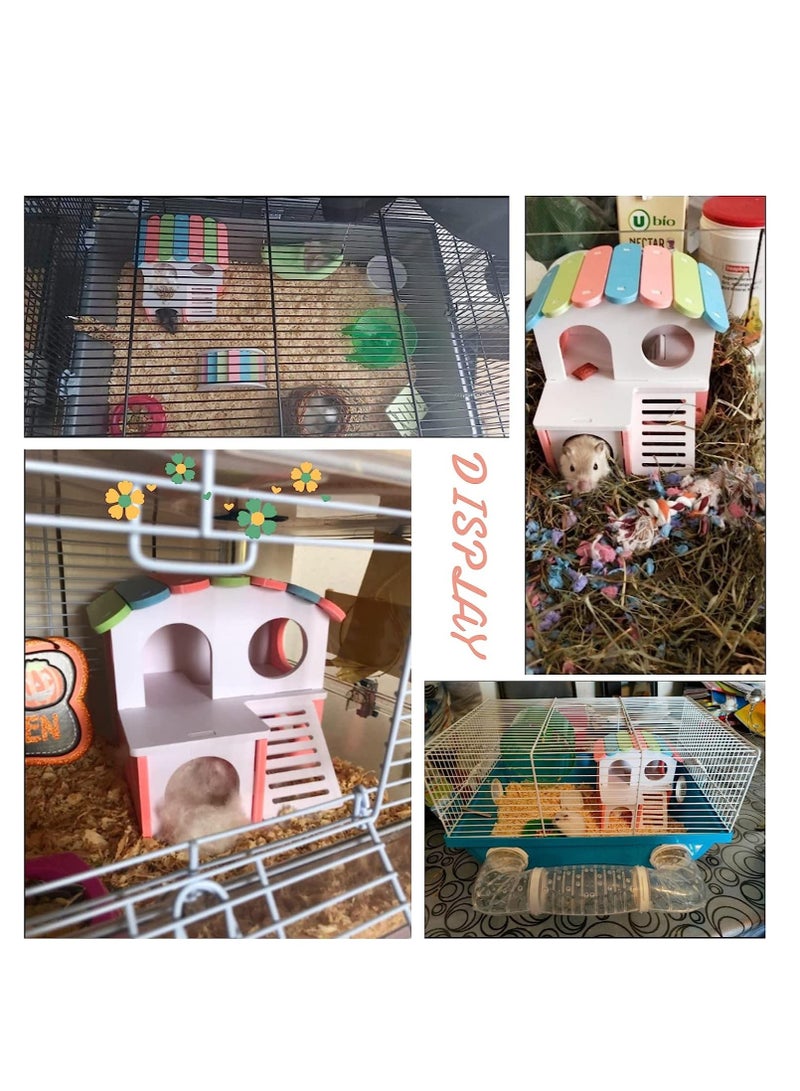 Zikra Wooden Hamster House, Hamster Hideout House with Stair Exercise Toys, Small Animal Pet Play House, Dual-layer Hamster Villa with Hamster Ladder(Pink) - Image 2