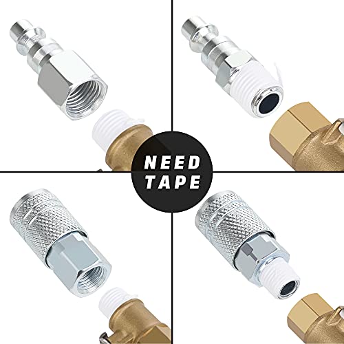 JOROY 3/8 Air Compressor Hose Fittings, Automotive T-Type, 3/8 Inch NPT Male Threads Size, Steel Material, 10 Pieces Air Plug Set - Image 4