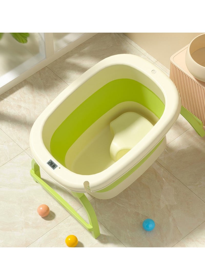 رينوفو حوض استحمام متنقل للأطفال مزود بميزان حرارة ومقعد مقاس 71.5X52.5X39 سم حوض استحمام قابل للطي لون أخضر - Image 2