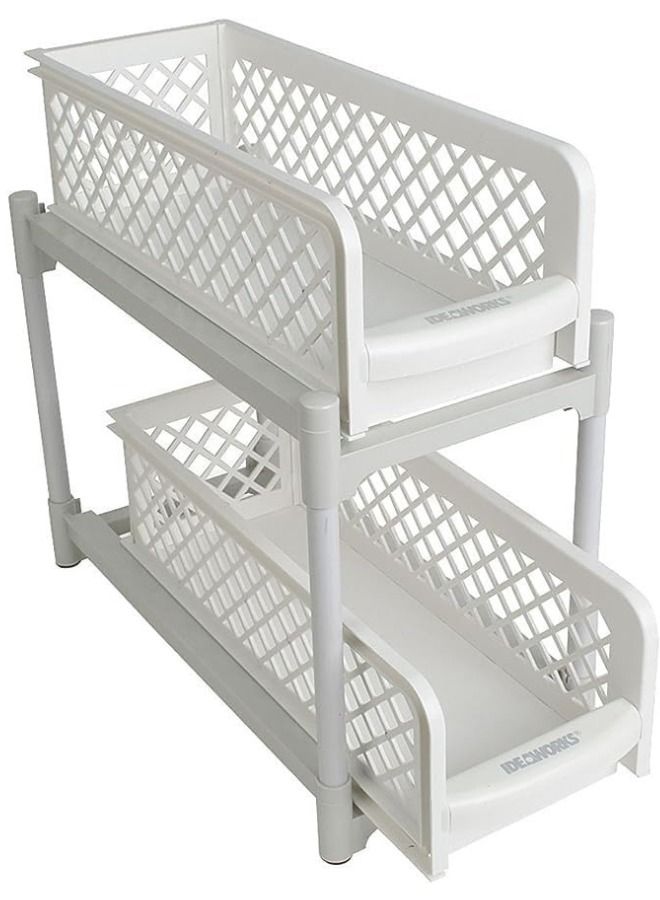 Under Sink Sliding Shelf Two Tier White Kitchen Tool Storage Organizer Pull Out Bathroom Multifunctional Storage  - Image 4