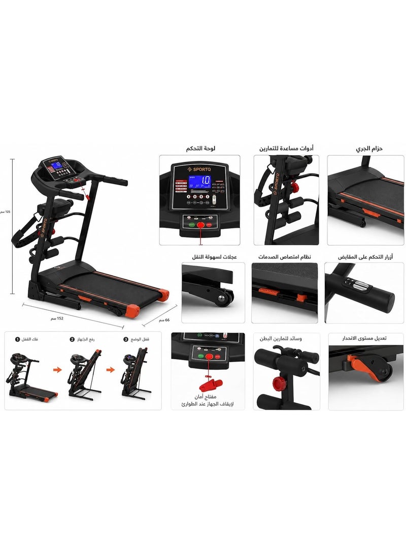 SportQ Foldable Treadmill DC Turbo 3HP 120KG Speed 1-12km/h LED Display Manual Incline 3 Levels Running Surface 42x120cm for Home - Image 2
