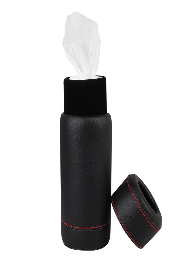 D'HIDES Car Tissue Paper Holder - Cylinder Tissue Box PU Leather Round Tissues Container Fit for Car and Van Cup, Car Cup Holder Car Tissues Box Round Container (Black) - Image 3