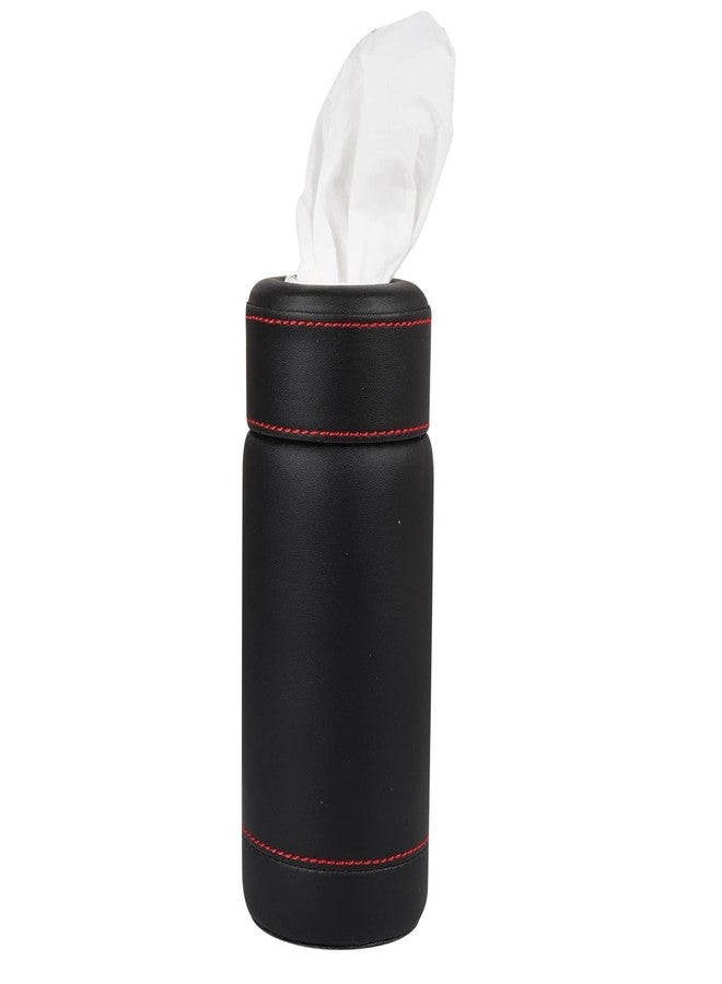 D'HIDES Car Tissue Paper Holder - Cylinder Tissue Box PU Leather Round Tissues Container Fit for Car and Van Cup, Car Cup Holder Car Tissues Box Round Container (Black) - Image 1