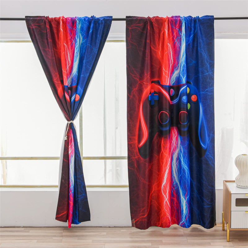 Meeting Story Meeting Story Gaming Curtains for Boys Bedroom  Tie Dye Lightnings Gamepad Blackout Drapes 2 Panels(Redlue 42 * 84)  - Image 1