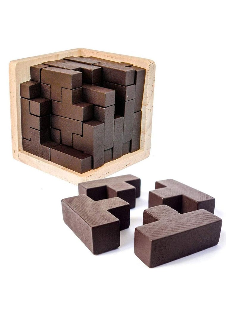 MAKINGTEC Wooden Brain Teaser Puzzle Cube Wooden Puzzles T-Shaped Jigsaw Logic Puzzle Educational Toy for Kids and Adults for Unlock Interlock Puzzle Wooden Toys - Image 1