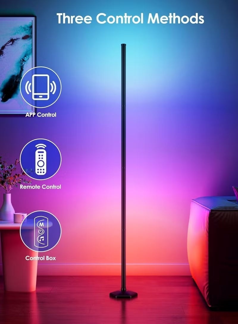 سينوروفا مصباح أرضي RGB زاوية عدد 2 للغرف والألعاب - إضاءة LED متعددة الألوان مع تطبيق وتحكم عن بعد، مزامنة مع الموسيقى، إضاءة ديكور قابلة للتعتيم لغرفة النوم والمعيشة - Image 2