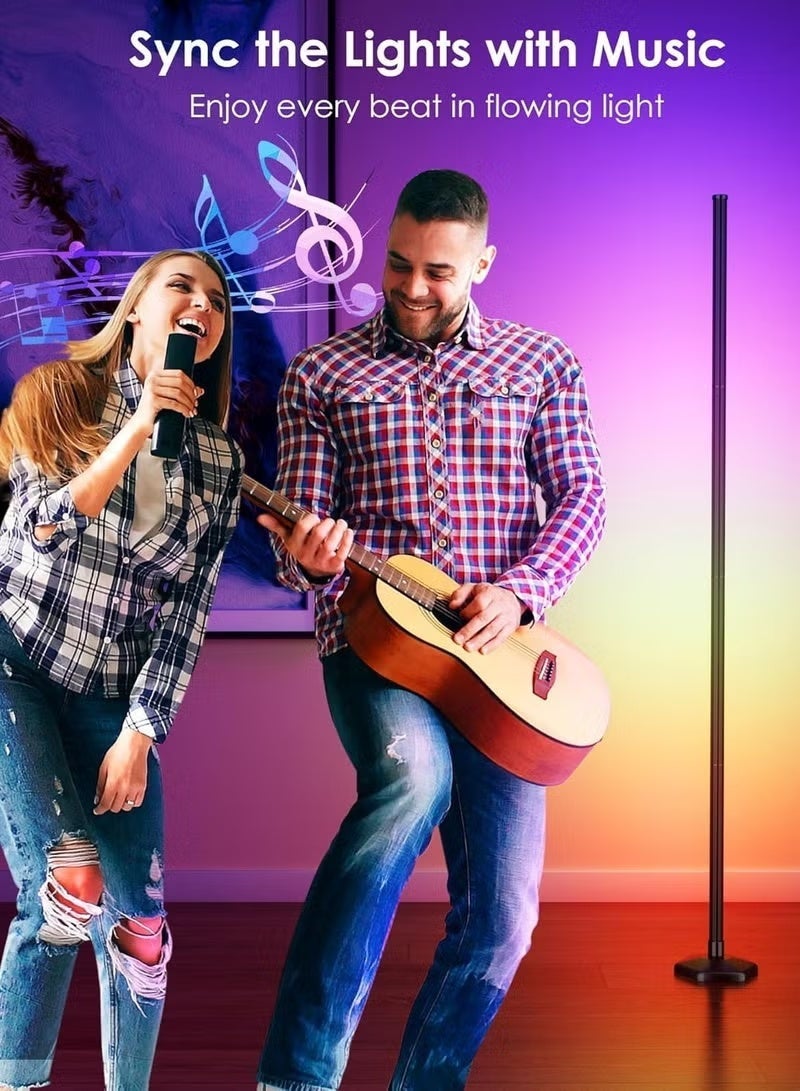 سينوروفا مصباح أرضي RGB زاوية عدد 2 للغرف والألعاب - إضاءة LED متعددة الألوان مع تطبيق وتحكم عن بعد، مزامنة مع الموسيقى، إضاءة ديكور قابلة للتعتيم لغرفة النوم والمعيشة - Image 5