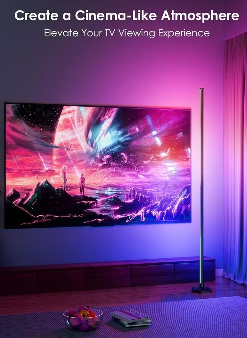 سينوروفا مصباح أرضي RGB زاوية عدد 2 للغرف والألعاب - إضاءة LED متعددة الألوان مع تطبيق وتحكم عن بعد، مزامنة مع الموسيقى، إضاءة ديكور قابلة للتعتيم لغرفة النوم والمعيشة - Image 4