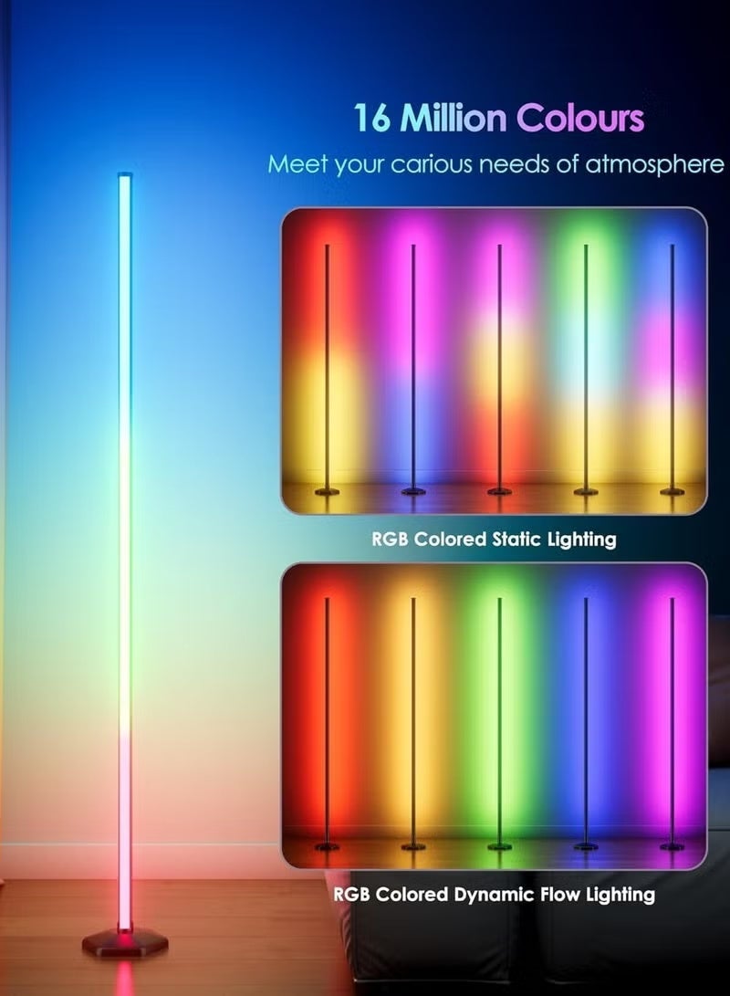 سينوروفا مصباح أرضي RGB زاوية عدد 2 للغرف والألعاب - إضاءة LED متعددة الألوان مع تطبيق وتحكم عن بعد، مزامنة مع الموسيقى، إضاءة ديكور قابلة للتعتيم لغرفة النوم والمعيشة - Image 3