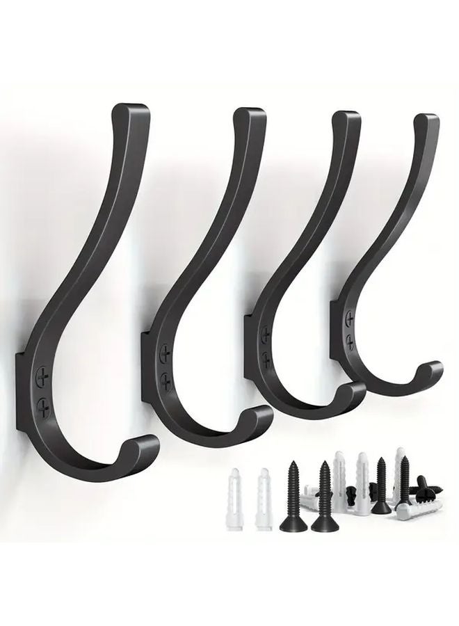 4Pcs Black Heavy Duty Aluminum Wall Hooks Space Saving Organizer Indoor Outdoor - Image 1