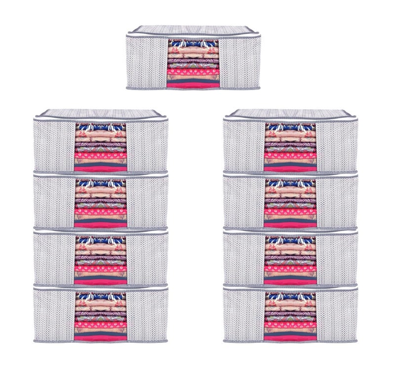 Shaping Fabric Non-Woven Garment Cover with Transparent Window and Double Metal Zipper - Pack of 9 for Dustproof Storage of Sarees, Suits, Jackets, and Shirts - Image 1