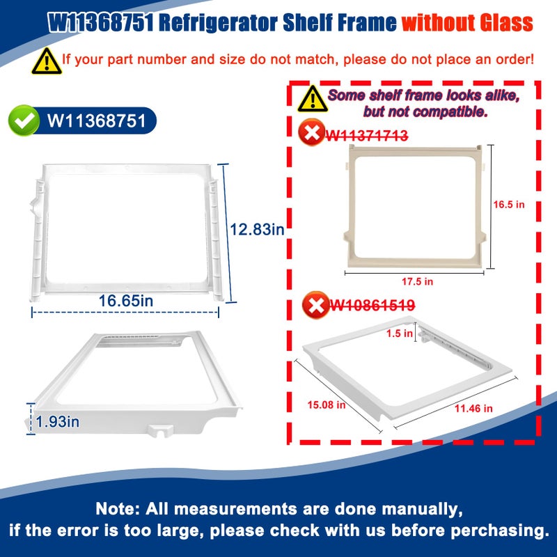 Garsoo W11368751, W10905531 Refrigerator Shelf Frame(no glass) Compatible with whirlpool, kenmore, amana, maytag and ikea (some models), Crisper Drawer Cover Frame Replacement: W10904001, AP6888387, 4929301 - Image 2