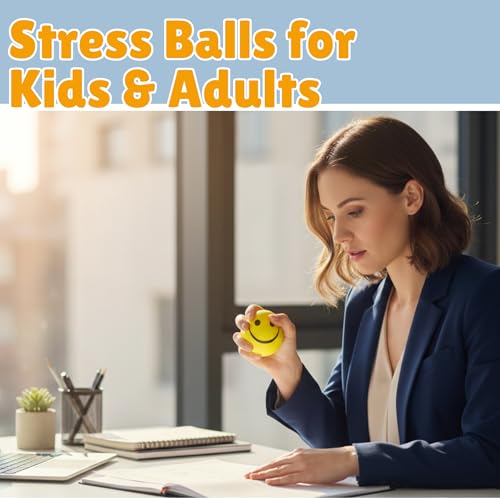 Magrido Stress Reliever Smiley Face Ball – Pack of 2 | Soft Squeeze Foam Balls for Kids & Adults | Hand Exercise, Anxiety & Therapy Toy for Baby Boys, Girls & Office Use (Yellow) - Image 5