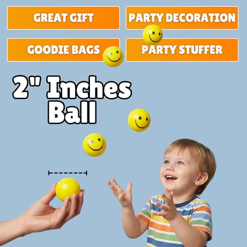 Magrido Stress Reliever Smiley Face Ball – Pack of 2 | Soft Squeeze Foam Balls for Kids & Adults | Hand Exercise, Anxiety & Therapy Toy for Baby Boys, Girls & Office Use (Yellow) - Image 2