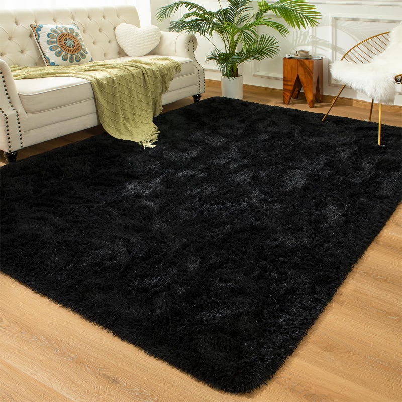 سجاد أنديكور الناعم والف fluffy لغرف النوم 5 × 8 أقدام سجادة داخلية شاجي فخمة للأطفال الأولاد والبنات والرضع وسكن الجامعات وغرفة المعيشة وديكور المنزل سجادة أرضية سوداء
