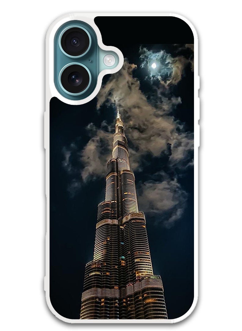 Theodor Protective Case Cover For APPLE IPHONE 16 Burj Khalifa In Night (White Bumper) - Image 1