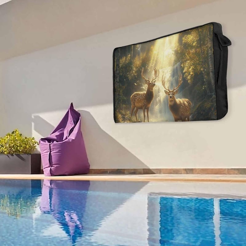Fantasy Forest Animal Waterproof Outdoor TV Cover, Vintage Deer Lakes Creek Water Outside Weatherproof TV Enclosures for 80 to 85 Inch LCD Television Shield Flat Screen Protectors - Image 4