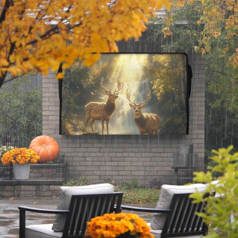 Fantasy Forest Animal Waterproof Outdoor TV Cover, Vintage Deer Lakes Creek Water Outside Weatherproof TV Enclosures for 80 to 85 Inch LCD Television Shield Flat Screen Protectors - Image 2
