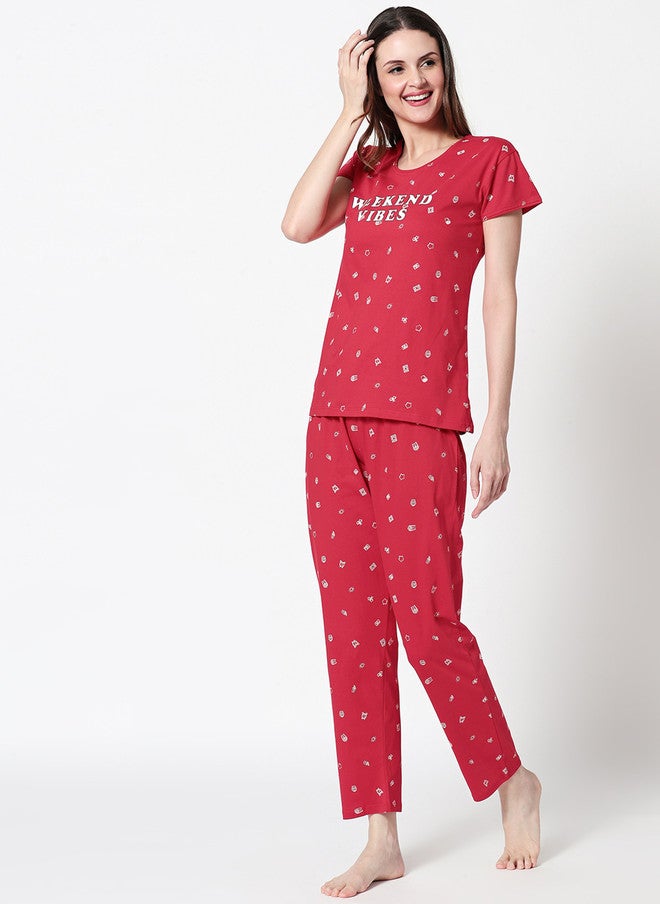 Zeyo Conversational Printed Pure Cotton Night Suit - Image 4