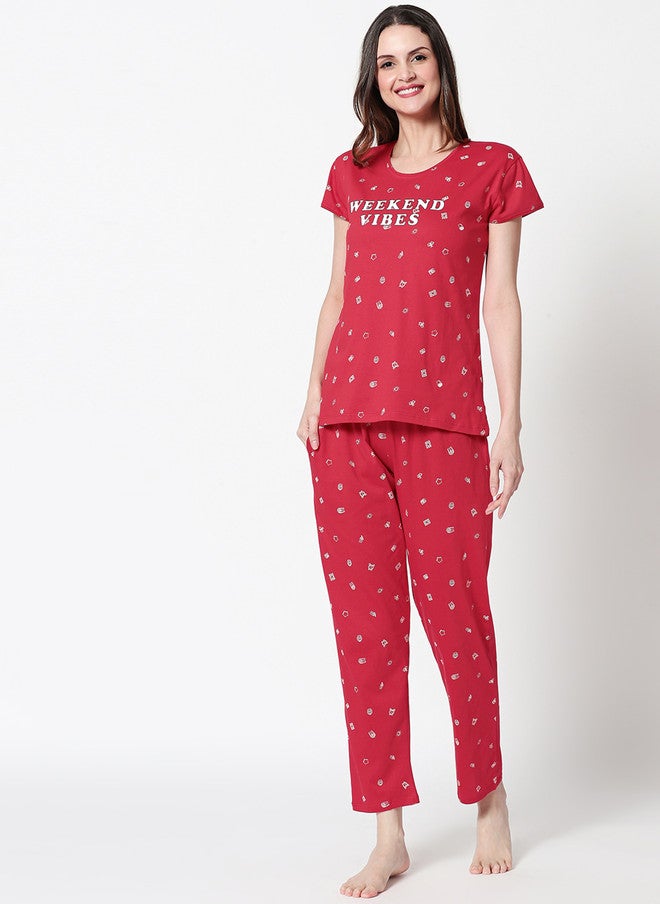 Zeyo Conversational Printed Pure Cotton Night Suit - Image 2