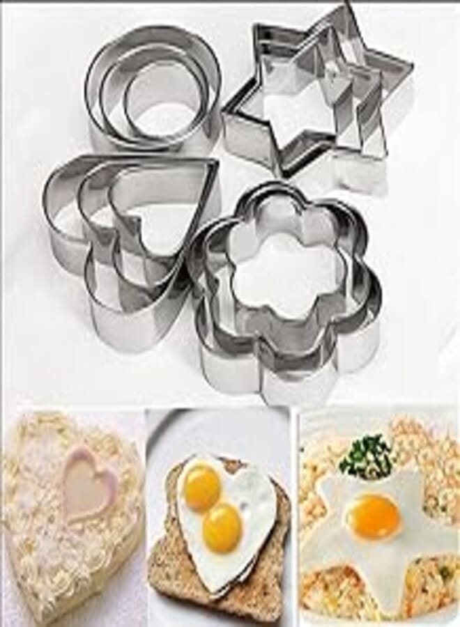 Instakart Cookie Cutters Shapes 12 pcs Heart,Flower,Star,Round Biscuit Cutter Set Omelette Fruit Pancake Shaper,Steel
