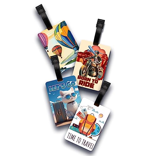 Ultra 3D Lenticular Luggage/Bag/Travel Id Label Tags For Suitcase & School Bags | Set Of 4 | Air Balloon + Ride + Let's Go Cat + Time To Travel Theme, 4 Labels - Image 2