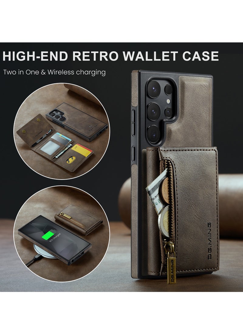 Dg Ming Samsung Galaxy S22  Ultra 2 in 1 Clutch Wallet, Vintage Slim Leather Case Magnetic Detachable Tri-Fold Wallet,  Leather Case with Card Holder Pocket Slim Case  - Image 2