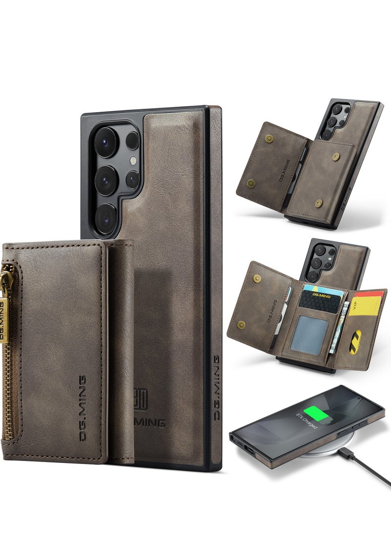 Dg Ming Samsung Galaxy S22  Ultra 2 in 1 Clutch Wallet, Vintage Slim Leather Case Magnetic Detachable Tri-Fold Wallet,  Leather Case with Card Holder Pocket Slim Case  - Image 1