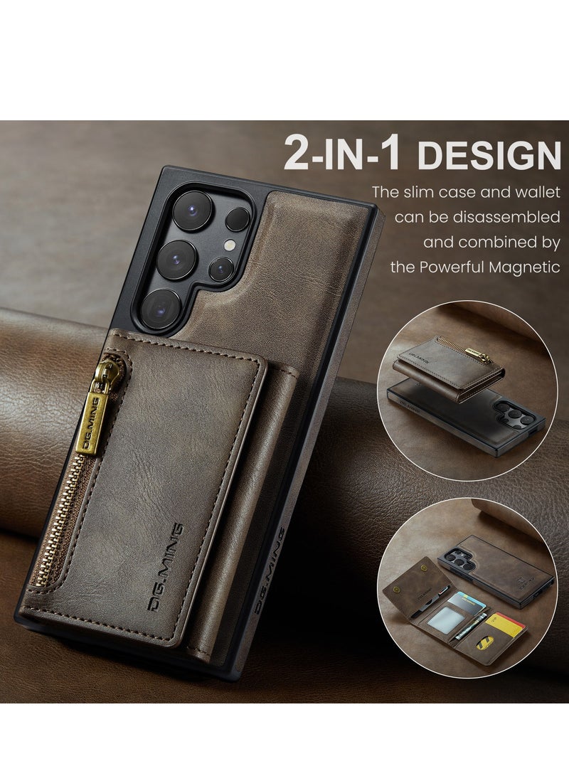 Dg Ming Samsung Galaxy S22  Ultra 2 in 1 Clutch Wallet, Vintage Slim Leather Case Magnetic Detachable Tri-Fold Wallet,  Leather Case with Card Holder Pocket Slim Case  - Image 4